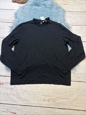 NWT J. Crew Factory Black Ruffle Mock Neck Sweater sz L